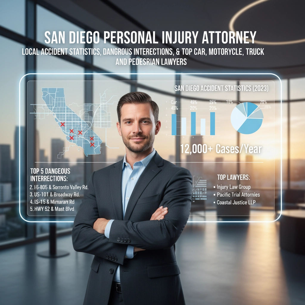 San Diego Personal Injury Attorney: Local Accident Statistics, Dangerous Intersections, & Top Car, Motorcycle, Truck, and Pedestrian Lawyers